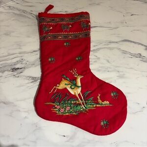 Vintage Christmas Stocking deer & rabbits stag